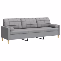 vidaXL Divano a 3 Posti con Cuscini Grigio Chiaro 210 cm in Tessuto - Vista aggiuntiva 2