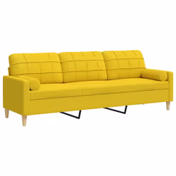 vidaXL Divano a 3 Posti con Cuscini Giallo Chiaro 210 cm in Tessuto - Vista aggiuntiva 2