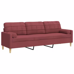 vidaXL Divano a 3 Posti con Cuscini Rosso Vino 210 cm in Tessuto - Vista aggiuntiva 2