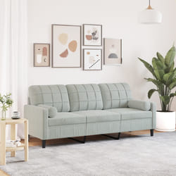 vidaXL Divano a 3 Posti con Cuscini Grigio Chiaro 180 cm in Velluto
