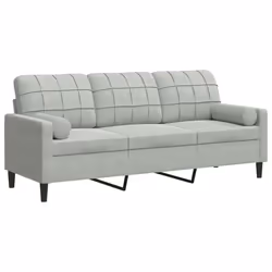 vidaXL Divano a 3 Posti con Cuscini Grigio Chiaro 180 cm in Velluto - Vista aggiuntiva 2