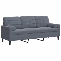vidaXL Divano a 3 Posti con Cuscini Grigio Scuro 180 cm in Velluto - Vista aggiuntiva 2