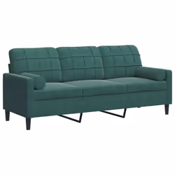 vidaXL Divano a 3 Posti con Cuscini Verde Scuro 180 cm in Velluto - Vista aggiuntiva 2