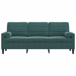 vidaXL Divano a 3 Posti con Cuscini Verde Scuro 180 cm in Velluto - Vista aggiuntiva 3