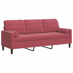 vidaXL Divano a 3 Posti con Cuscini Rosso Vino 180 cm in Velluto - Vista aggiuntiva 2