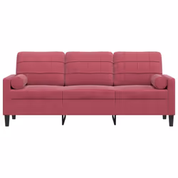 vidaXL Divano a 3 Posti con Cuscini Rosso Vino 180 cm in Velluto - Vista aggiuntiva 3
