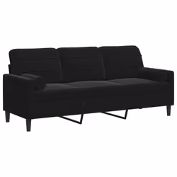vidaXL Divano a 3 Posti con Cuscini Nero 180 cm in Velluto - Vista aggiuntiva 2