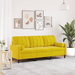 vidaXL Divano a 3 Posti con Cuscini Giallo 180 cm in Velluto