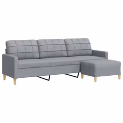vidaXL Divano a 3 Posti con Poggiapiedi Grigio Chiaro 210cm in Tessuto - Vista aggiuntiva 2