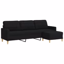 vidaXL Divano a 3 Posti con Poggiapiedi Nero 210cm in Tessuto - Vista aggiuntiva 2