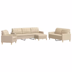 vidaXL Set di Divani 4 pz con Poggiapiedi Crema in Tessuto - Vista aggiuntiva 2
