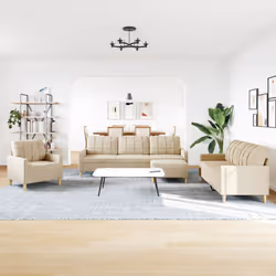 vidaXL Set di Divani 4 pz con Poggiapiedi Crema in Tessuto - Vista aggiuntiva 3