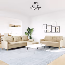 vidaXL Set di Divani 3 pz con Poggiapiedi Crema in Tessuto - Vista aggiuntiva 3