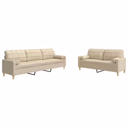 vidaXL Set Divani 2 pz con Poggiapiedi Crema in Tessuto - Vista aggiuntiva 2