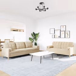 vidaXL Set Divani 2 pz con Poggiapiedi Crema in Tessuto - Vista aggiuntiva 3