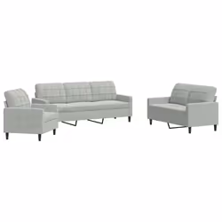 vidaXL Set di Divani 3 pz con Cuscini Grigio Chiaro in Velluto - Vista aggiuntiva 2
