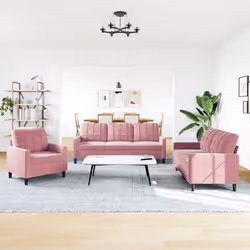 vidaXL Set di Divani 3 pz con Cuscini rosa in Velluto - Vista aggiuntiva 3
