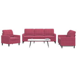 vidaXL Set di Divani 3 pz con Cuscini Rosso Vino in Velluto