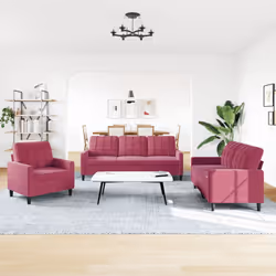 vidaXL Set di Divani 3 pz con Cuscini Rosso Vino in Velluto - Vista aggiuntiva 3