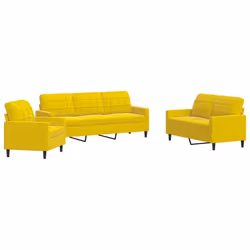 vidaXL Set di Divani 3 pz con Cuscini giallo in Velluto - Vista aggiuntiva 2