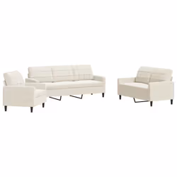 vidaXL Set di Divani 3 pz con Cuscini Crema in Velluto - Vista aggiuntiva 2