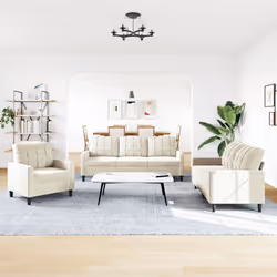 vidaXL Set di Divani 3 pz con Cuscini Crema in Velluto - Vista aggiuntiva 3