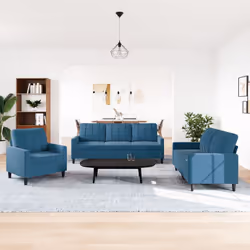 vidaXL Set di Divani 3 pz con Cuscini Blu in Velluto - Vista aggiuntiva 3