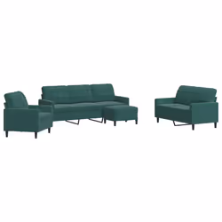 vidaXL Set di Divani 4 pz con Cuscini Verde scuro in Velluto - Vista aggiuntiva 2
