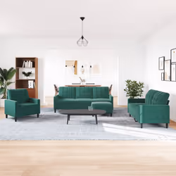 vidaXL Set di Divani 4 pz con Cuscini Verde scuro in Velluto - Vista aggiuntiva 3