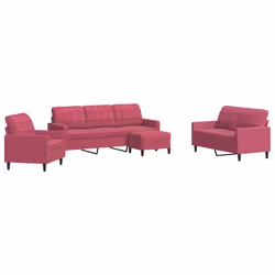 vidaXL Set di Divani 4 pz con Cuscini Rosso Vino in Velluto - Vista aggiuntiva 2