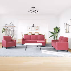 vidaXL Set di Divani 4 pz con Cuscini Rosso Vino in Velluto - Vista aggiuntiva 3