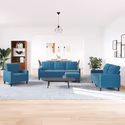 vidaXL Set di Divani 4 pz con Cuscini Blu in Velluto - Vista aggiuntiva 3
