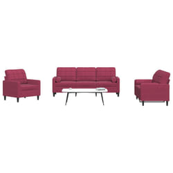 vidaXL Set di Divani 3 pz con Cuscini e Rinforzi Rosso Vino in Velluto