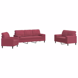 vidaXL Set di Divani 3 pz con Cuscini e Rinforzi Rosso Vino in Velluto - Vista aggiuntiva 2