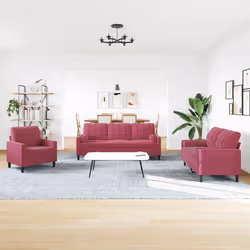 vidaXL Set di Divani 3 pz con Cuscini e Rinforzi Rosso Vino in Velluto - Vista aggiuntiva 3
