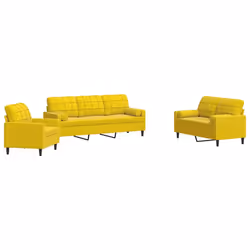 vidaXL Set di Divani 3 pz con Cuscini e Rinforzi Giallo in Velluto - Vista aggiuntiva 2
