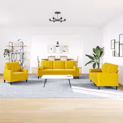 vidaXL Set di Divani 3 pz con Cuscini e Rinforzi Giallo in Velluto - Vista aggiuntiva 3