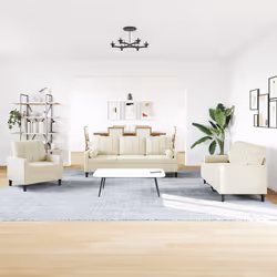 vidaXL Set di Divani 3 pz con Cuscini e Rinforzi Crema in Velluto - Vista aggiuntiva 3