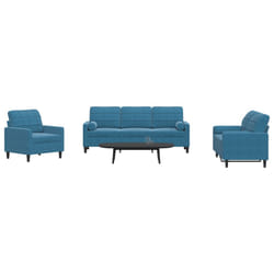 vidaXL Set di Divani 3 pz con Cuscini e Rinforzi Blu in Velluto