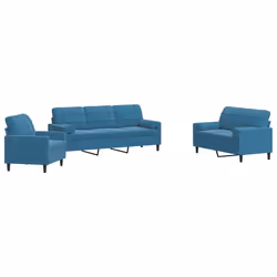 vidaXL Set di Divani 3 pz con Cuscini e Rinforzi Blu in Velluto - Vista aggiuntiva 2