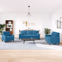 vidaXL Set di Divani 3 pz con Cuscini e Rinforzi Blu in Velluto - Vista aggiuntiva 3