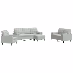 vidaXL Set di Divani 4 pz con Cuscini e Rinforzi Grigio Chiaro Velluto - Vista aggiuntiva 2