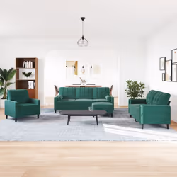 vidaXL Set di Divani 4 pz con Cuscini e Rinforzi Verde scuro Velluto - Vista aggiuntiva 3