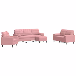vidaXL Set di Divani 4 pz con Cuscini e Rinforzi rosa in Velluto - Vista aggiuntiva 2