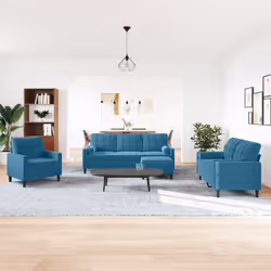 vidaXL Set di Divani 4 pz con Cuscini e Rinforzi Blu in Velluto - Vista aggiuntiva 3