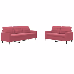 vidaXL Set di Divani 2 pz con Cuscini Rosso Vino in Velluto - Vista aggiuntiva 2