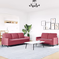 vidaXL Set di Divani 2 pz con Cuscini Rosso Vino in Velluto - Vista aggiuntiva 3
