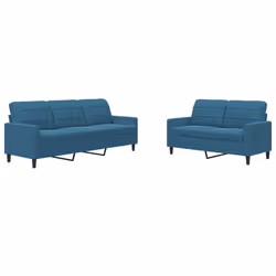 vidaXL Set di Divani 2 pz con Cuscini Blu in Velluto - Vista aggiuntiva 2