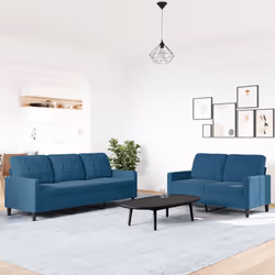 vidaXL Set di Divani 2 pz con Cuscini Blu in Velluto - Vista aggiuntiva 3