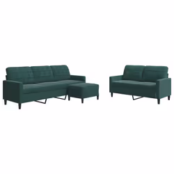 vidaXL Set di Divani 3 pz con Cuscini Verde scuro in Velluto - Vista aggiuntiva 2